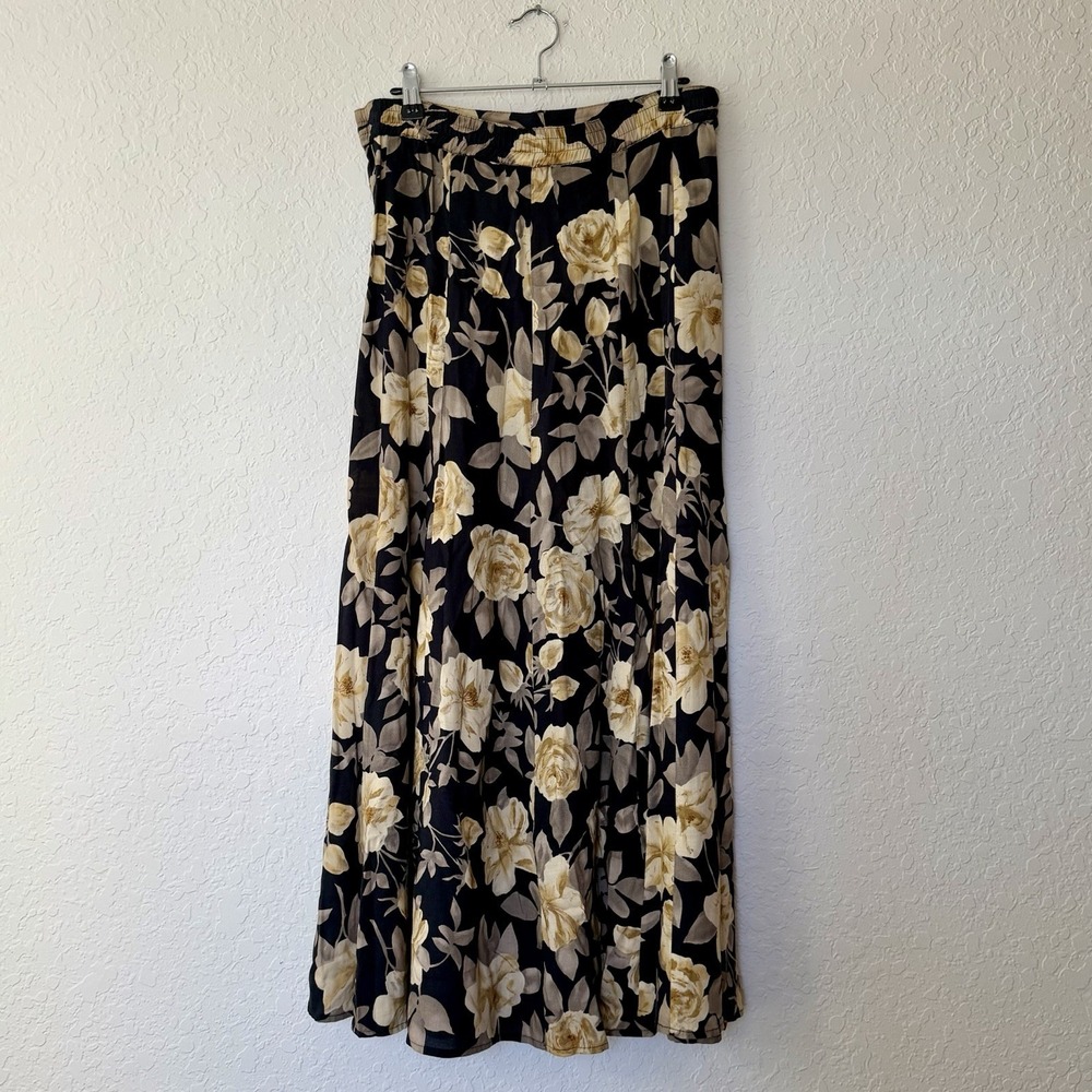 Vintage 90s Express Maxi Skirt Womens Medium Dark Floral *READ* Rayon Cottage - Picture 6 of 8